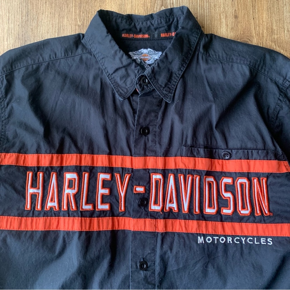 Harley-Davidson Men’s Black & Orange Logo Button-Up Shirt
